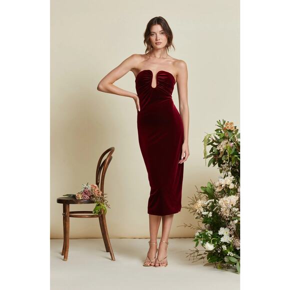 ASTR The Label Arista Sweetheart Velvet Midi Dress - L - Picture 2 of 6